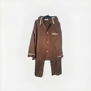 Vintage 60s 70s Mens PLEETWAY BrownPajamas Set Shirt Pants Size Med